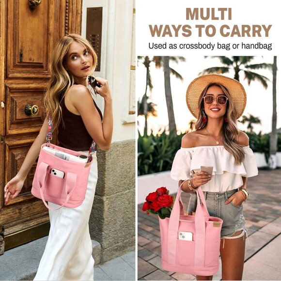 Canvas Tote Bag for Women Crossbody Shoulder Work Gym School Travel Tote Bag Sat - Picture 7 of 7